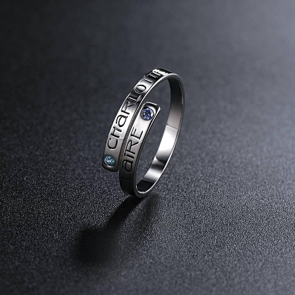 Personalised Birthstone Wrap Ring, Engraved Ring Couple's Gift Platinum Plated