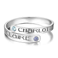 Personalised Birthstone Wrap Ring, Engraved Ring Couple's Gift Platinum Plated
