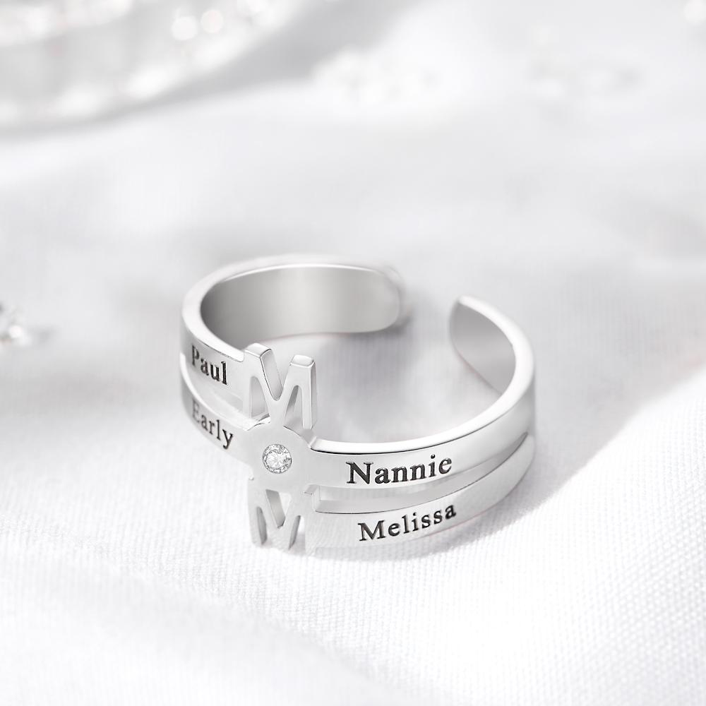 Custom Engraved Ring Four Names Open Ring Creative Gift for Her