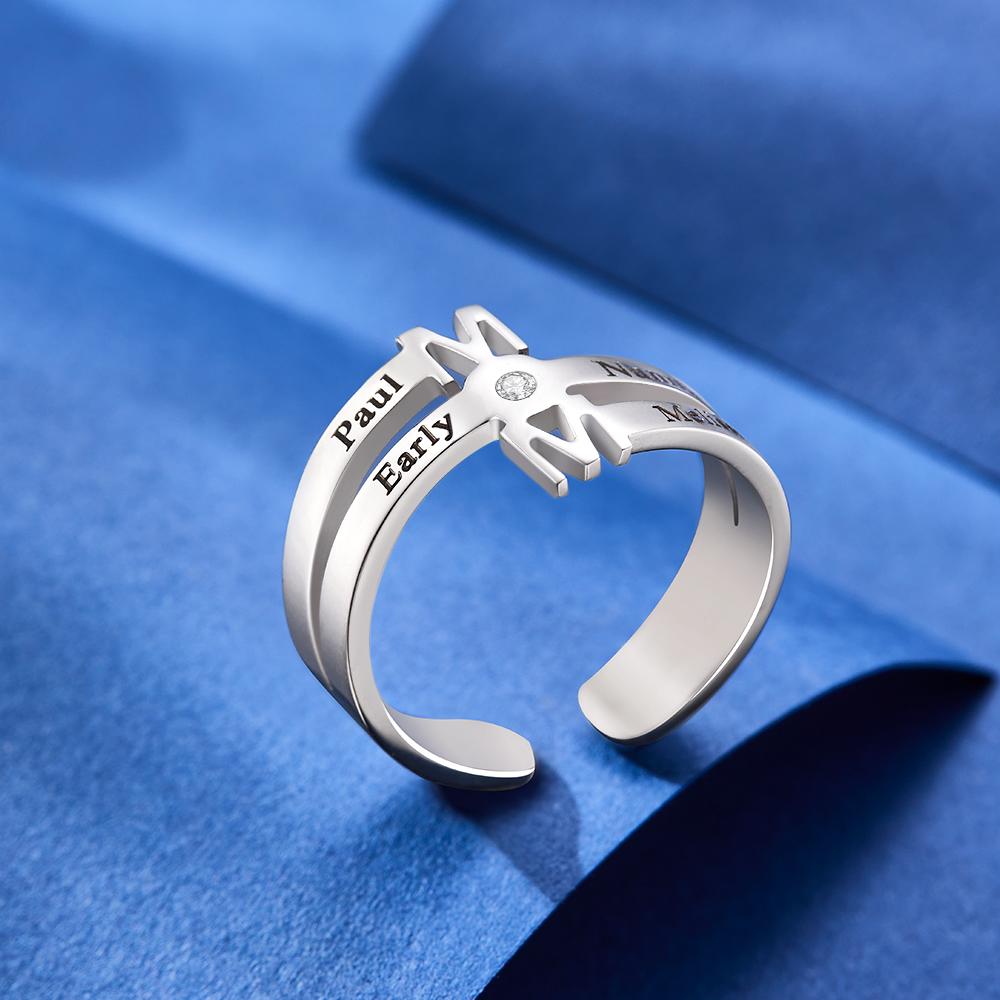 Custom Engraved Ring Four Names Open Ring Creative Gift for Her