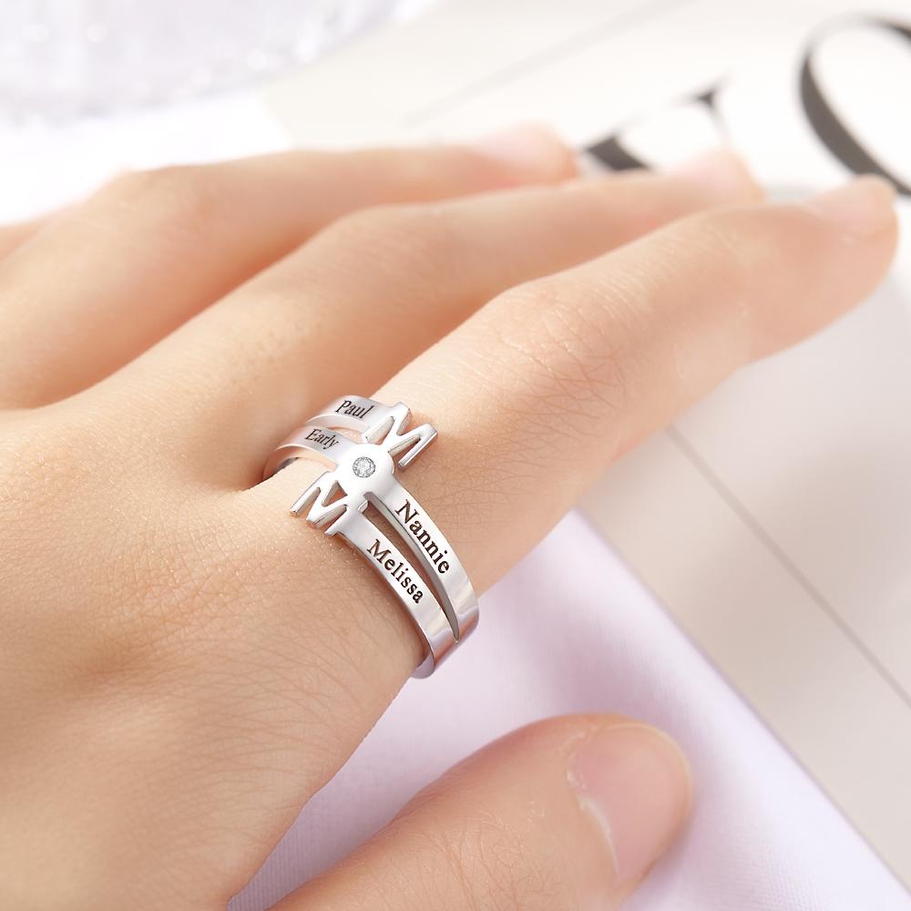 Custom Engraved Ring Four Names Open Ring Creative Gift for Her