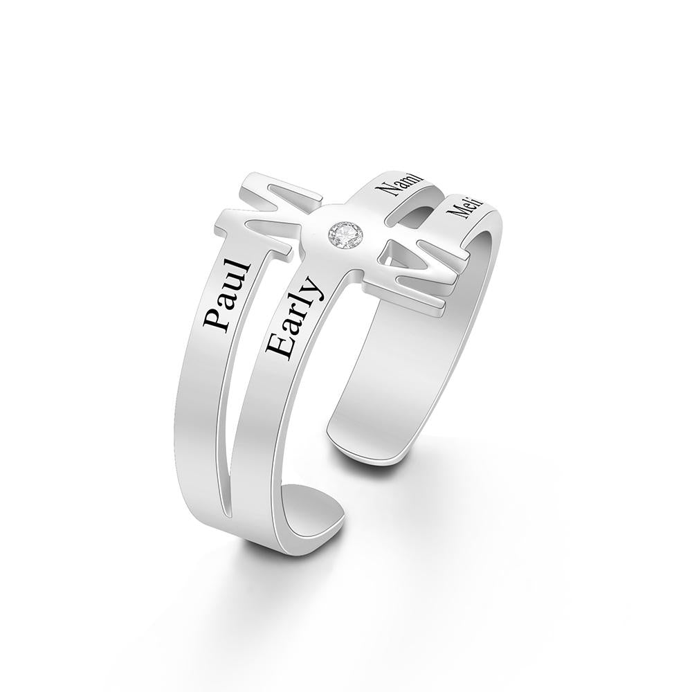 Custom Engraved Ring Four Names Open Ring Creative Gift for Her