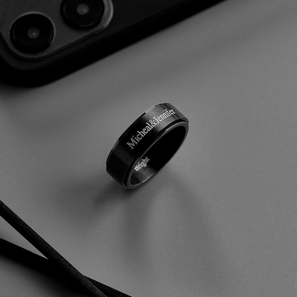 Personalized Ring Stainless Steel All Black Custom Spinner Ring Name Ring With Inner Engraving Perfect For Men On Valentine's Day