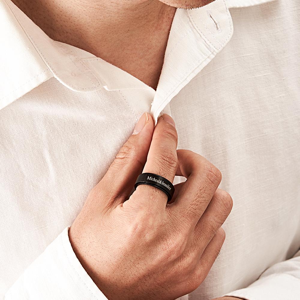 Personalized Ring Stainless Steel All Black Custom Spinner Ring Name Ring With Inner Engraving Perfect For Men On Valentine's Day