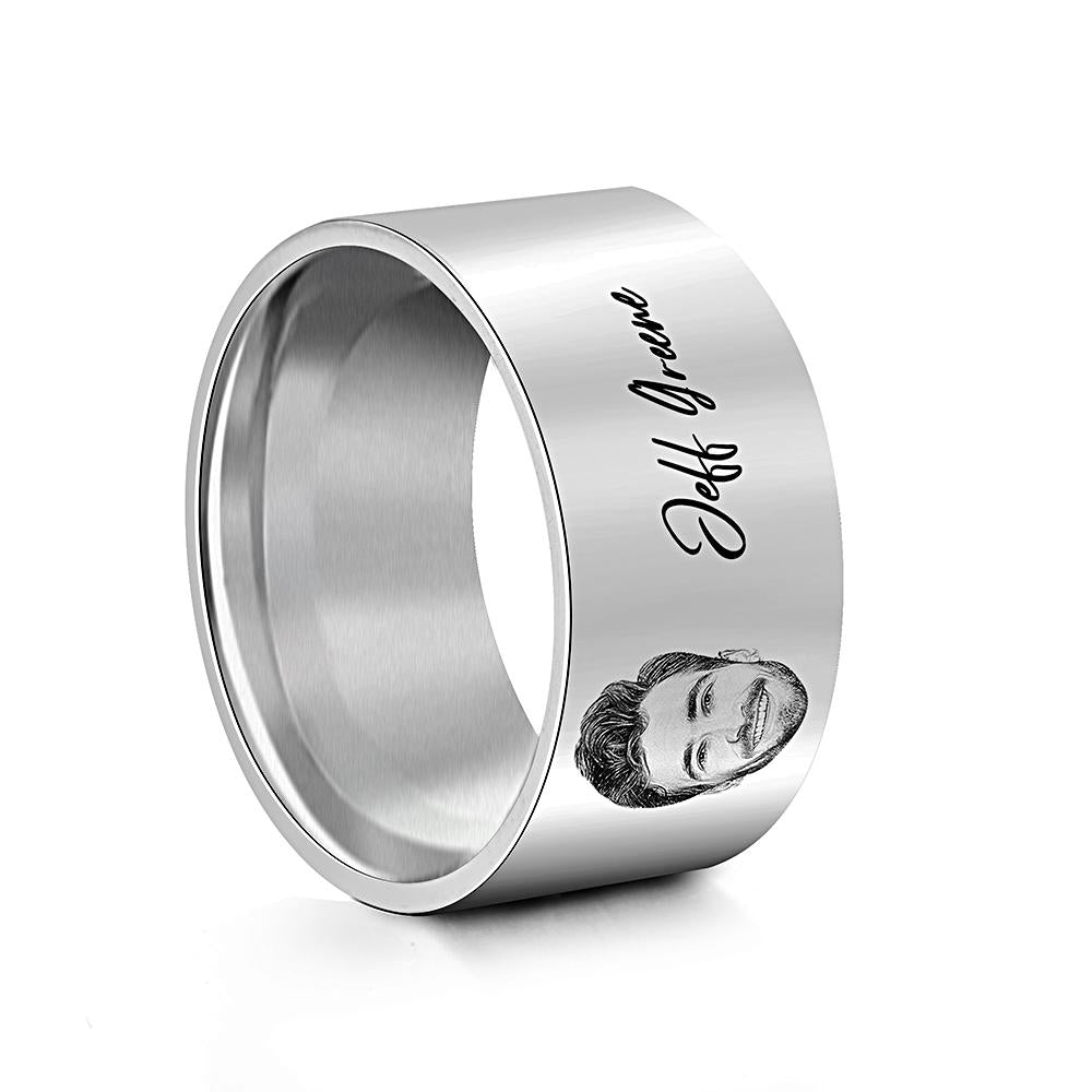 Custom Photo Ring Personalized Men's Ring With Engraved Words Perfect Gift For Couples On Anniversary Or For Dad On Father's Day