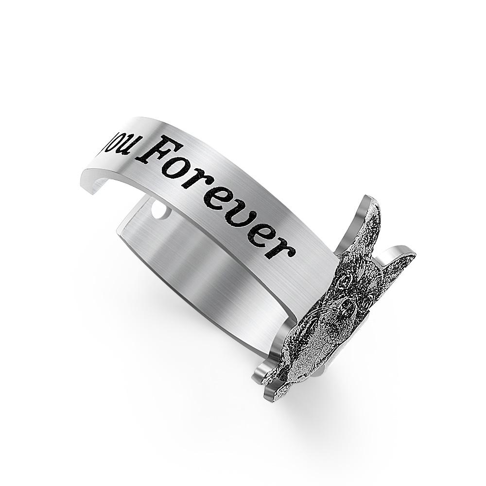 Personalized Pet Photo Ring for Women Men DIY Stainless Steel Engraved Kitten and Puppy Photo Open Ring Gift for Pet Lover