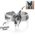 Personalized Pet Photo Ring for Women Men DIY Stainless Steel Engraved Kitten and Puppy Photo Open Ring Gift for Pet Lover