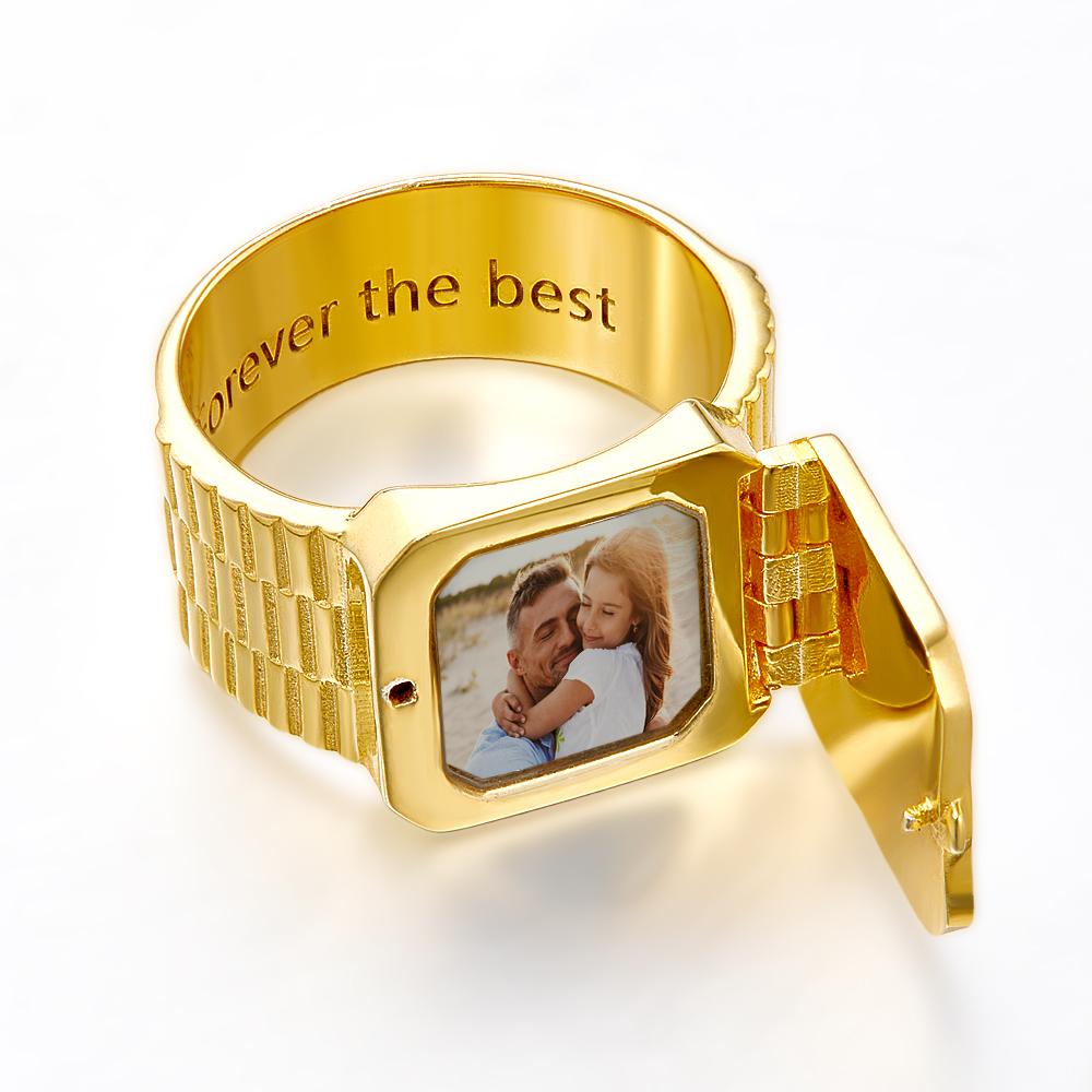 Photo Locket Ring for Dad That Holds Pictures inside Personalized Memorial Photo Locket Band Rings Gift for Dad Father Men Grandfather