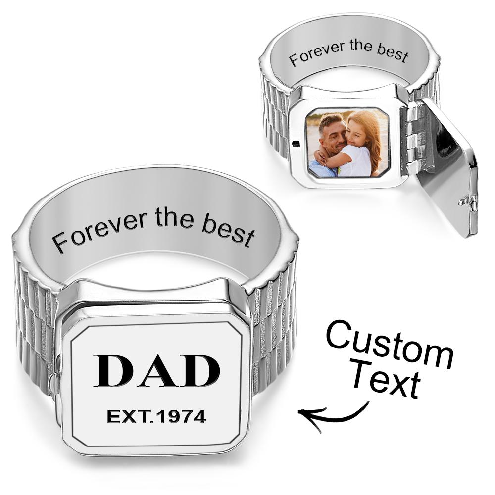 Photo Locket Ring for Dad That Holds Pictures inside Personalized Memorial Photo Locket Band Rings Gift for Dad Father Men Grandfather
