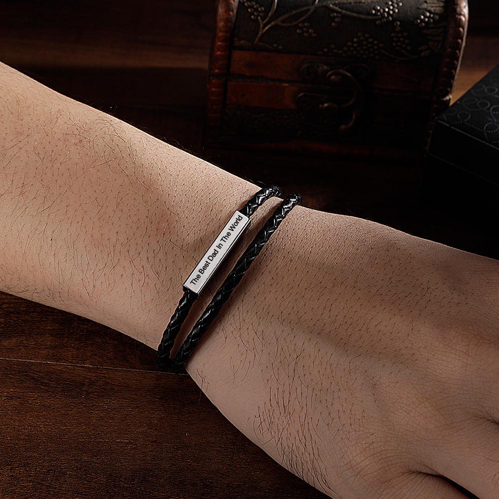 Men's Leather Bracelet Leather Wrap Bracelet Name Bracelet Gift for Him