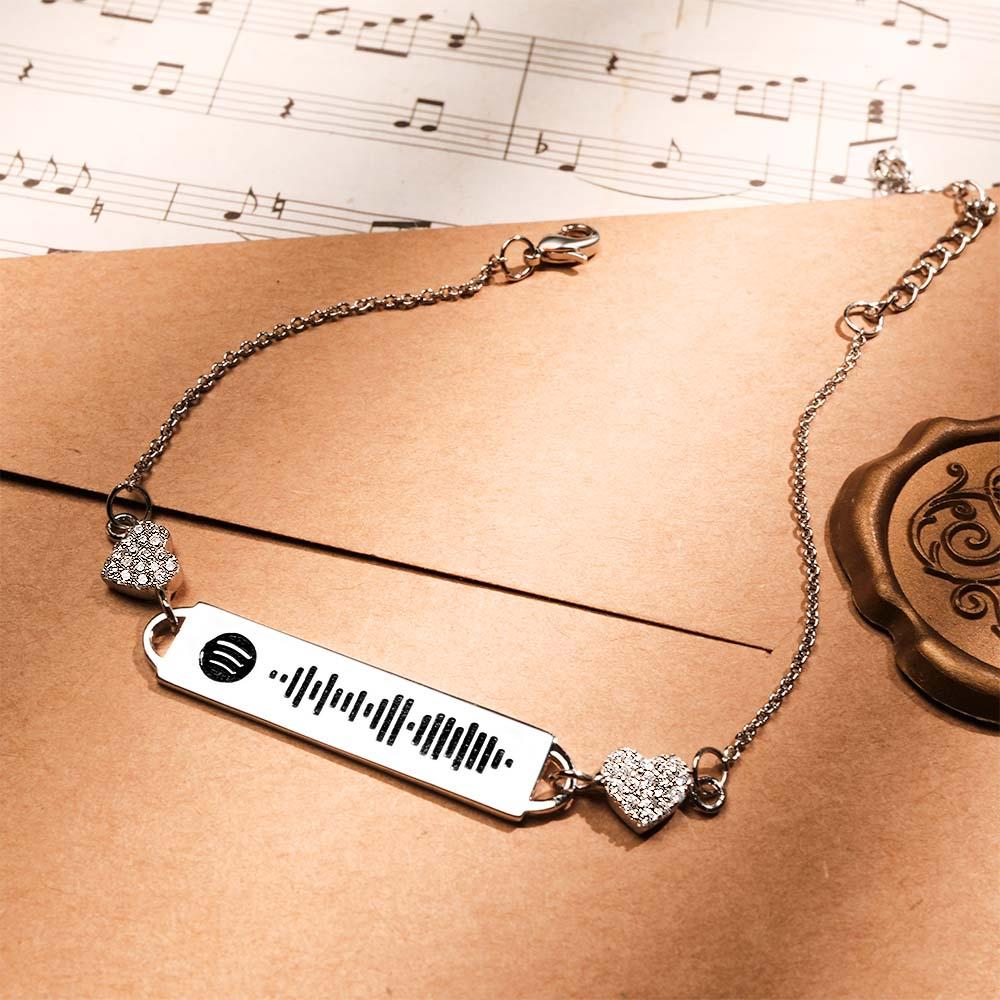 Custom Scannable Spotify Code Bracelet Diamond Heart Metal Creative Gifts