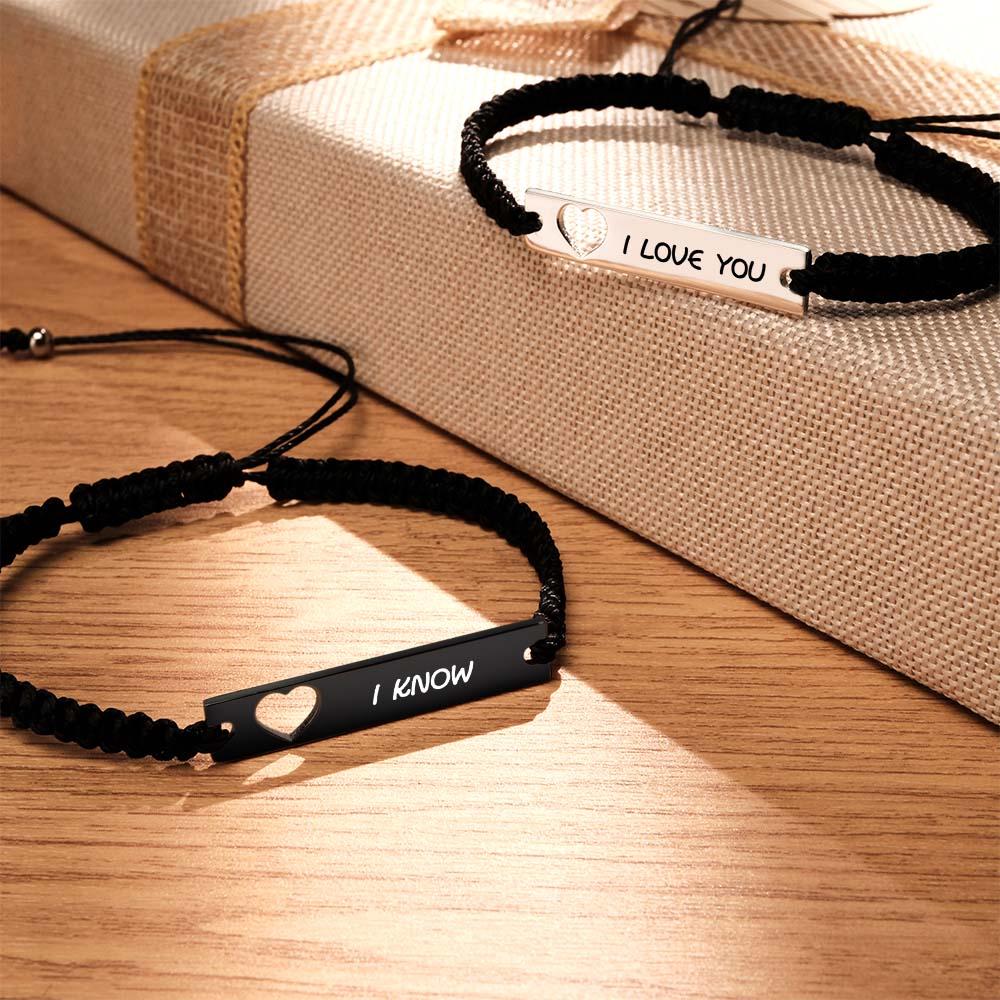 Custom Engraved Bracelet Hollow Heart Couple Memorial Gifts