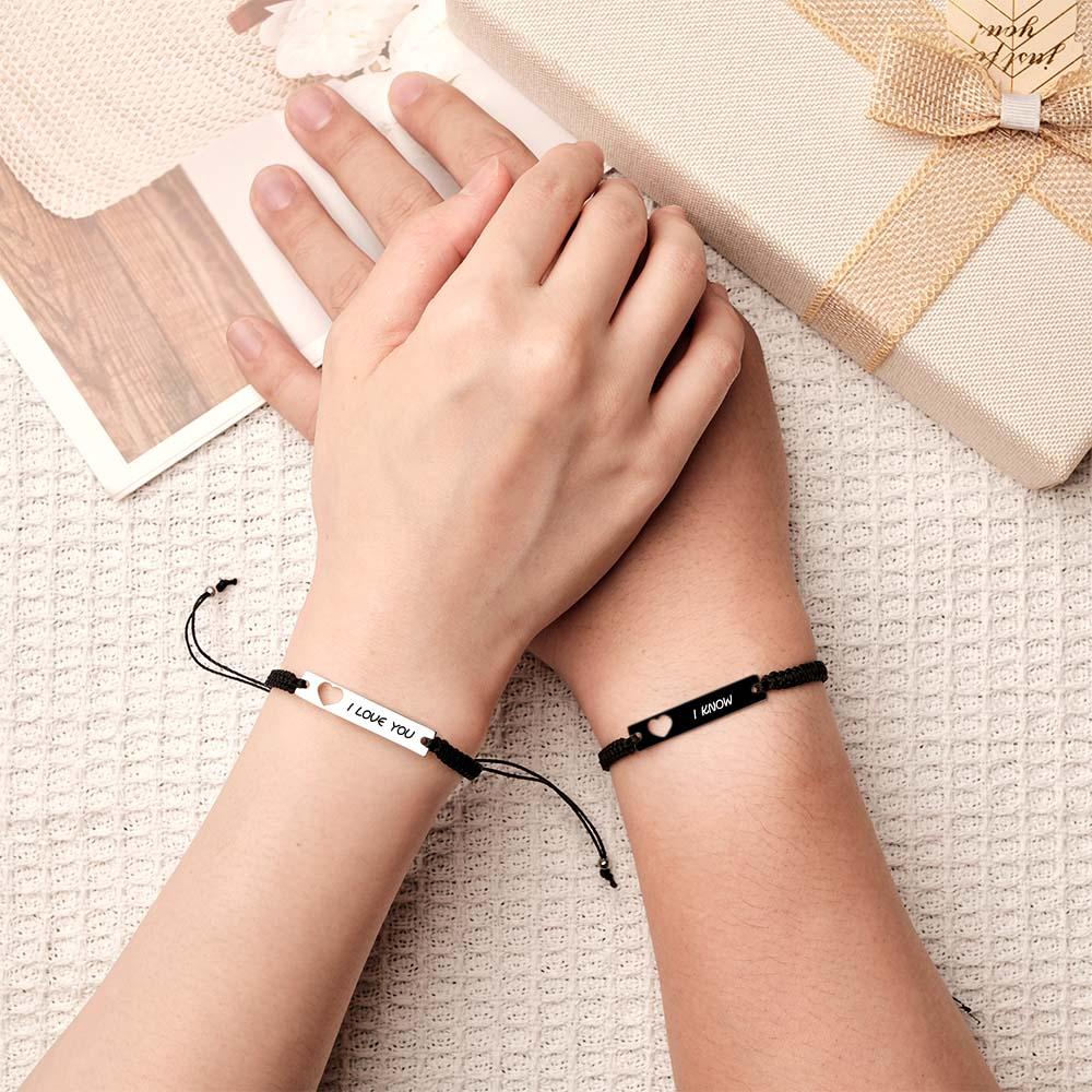 Custom Engraved Bracelet Hollow Heart Couple Memorial Gifts
