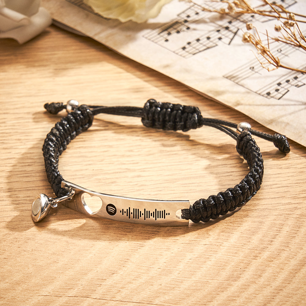 Personalized Stainless Steel Braided Rope Adjustable Hollow Heart Couples Matching Bracelets