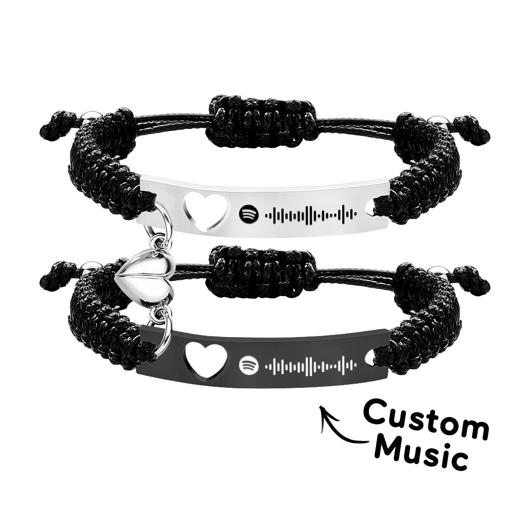 Personalized Stainless Steel Braided Rope Adjustable Hollow Heart Couples Matching Bracelets