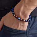 Custom Engraved Amulet Bracelet Evil Eye Blue and Red Tiger Eye Beaded Bracelet for Men