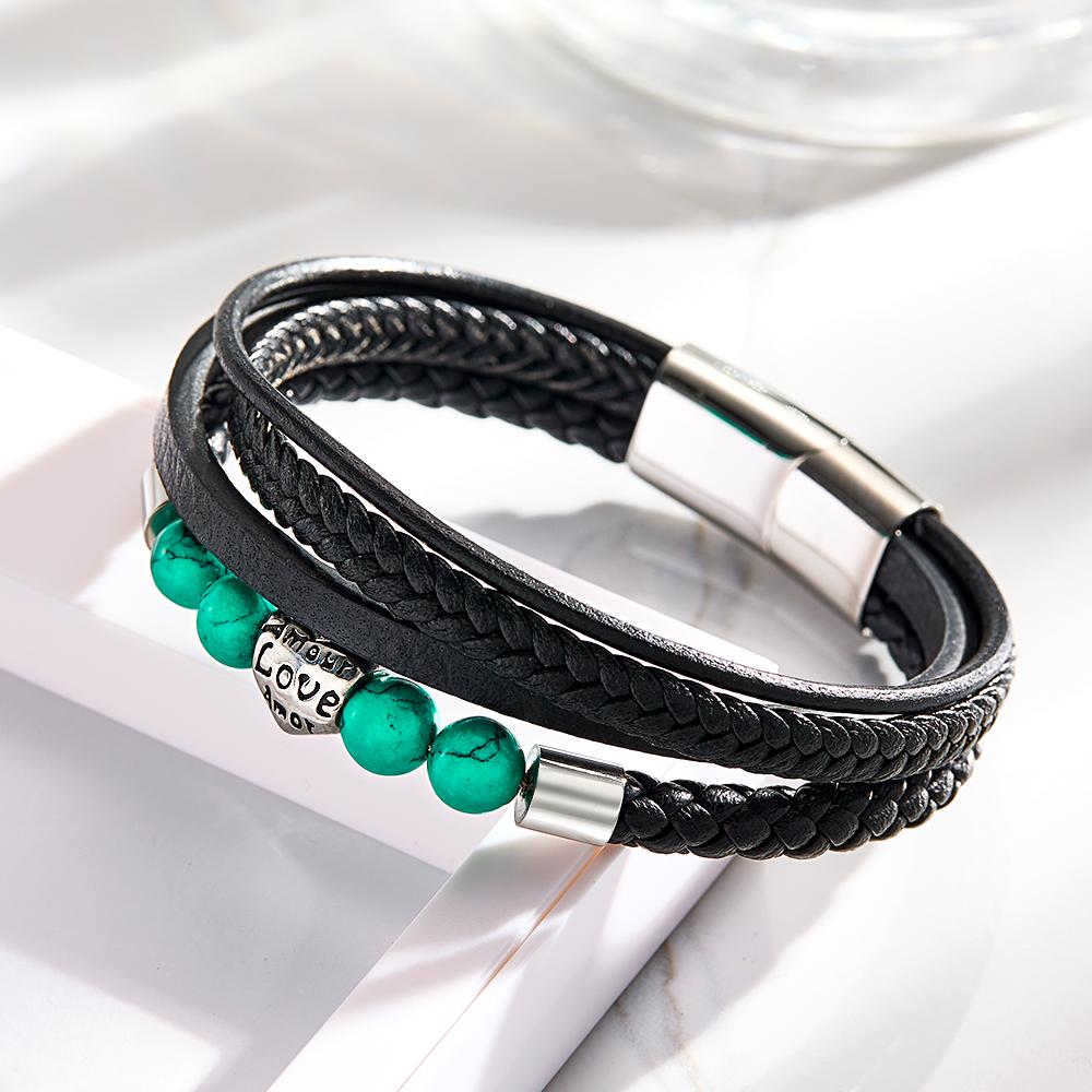 Custom Engraved Bracelet Street Hip-hop Braided Stack Leather Men's Gift