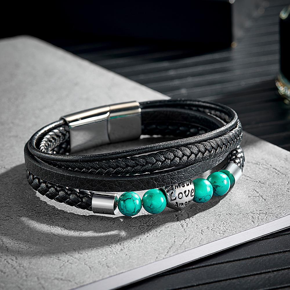 Custom Engraved Bracelet Street Hip-hop Braided Stack Leather Men's Gift