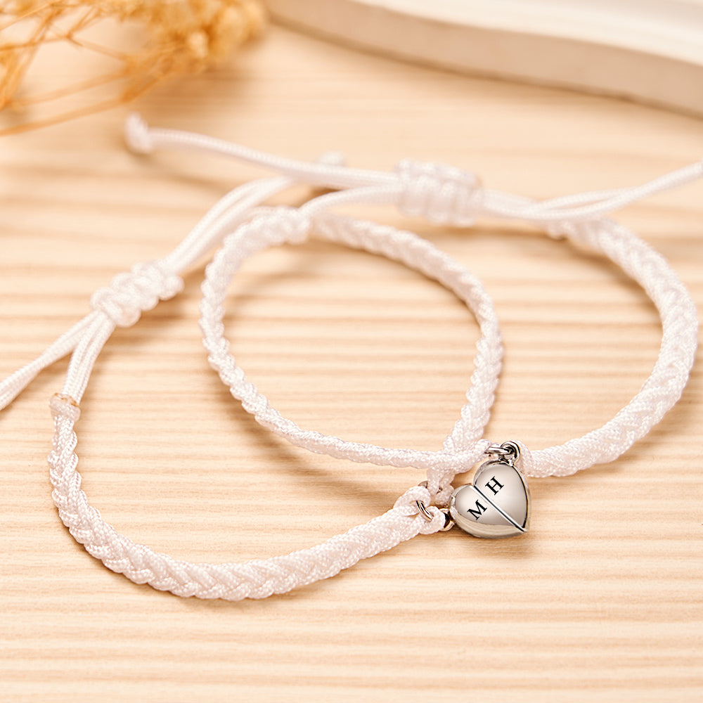 Custom Letter Bracelet Woven Heart Magnetic Couple Gift