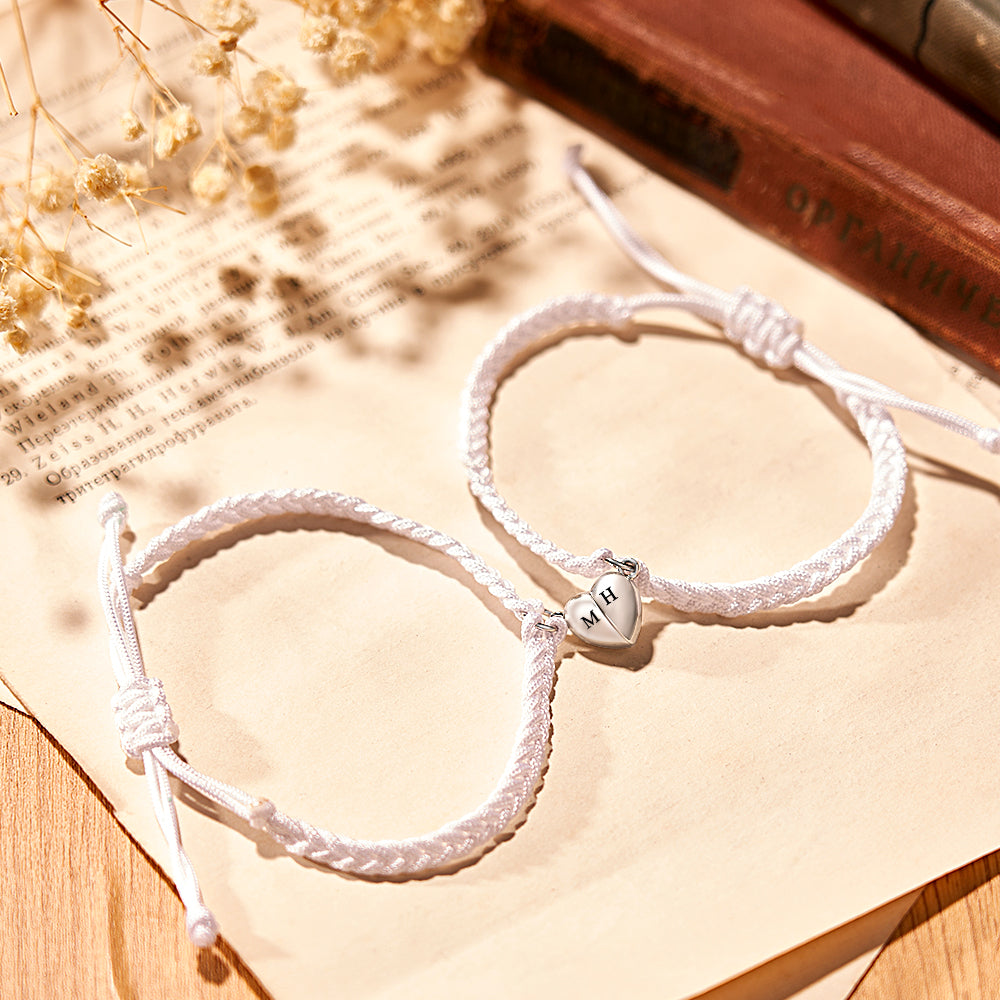 Custom Letter Bracelet Woven Heart Magnetic Couple Gift