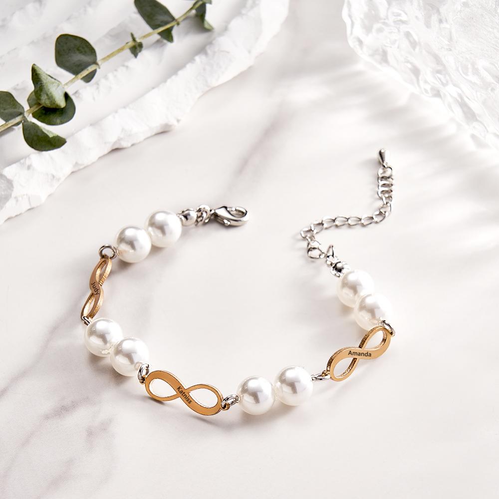 Custom Engraved Bracelet Infinity Love Pearl Romantic Gift