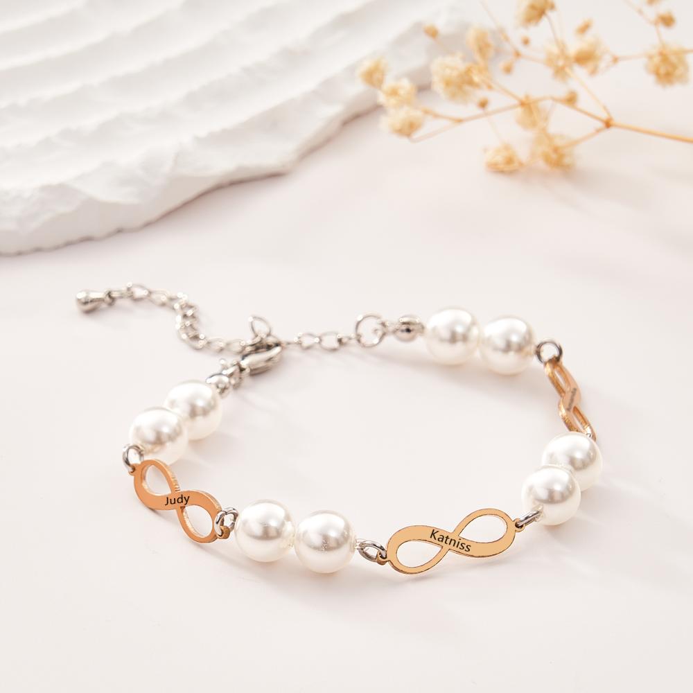 Custom Engraved Bracelet Infinity Love Pearl Romantic Gift