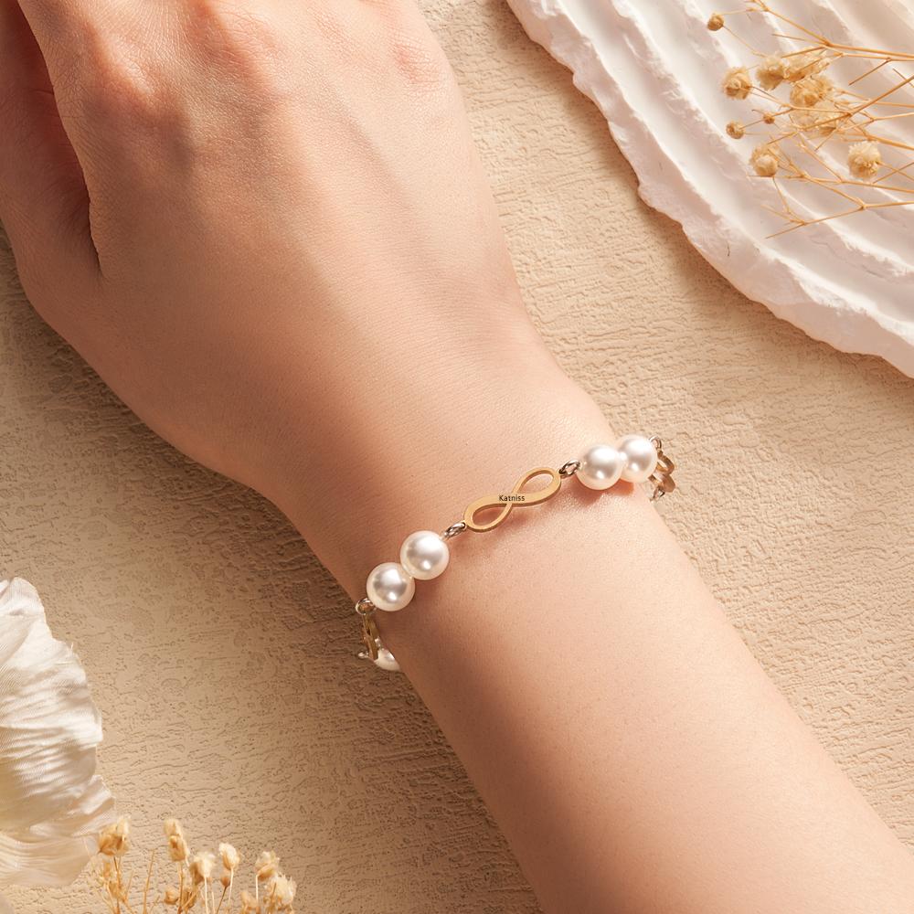 Custom Engraved Bracelet Infinity Love Pearl Romantic Gift
