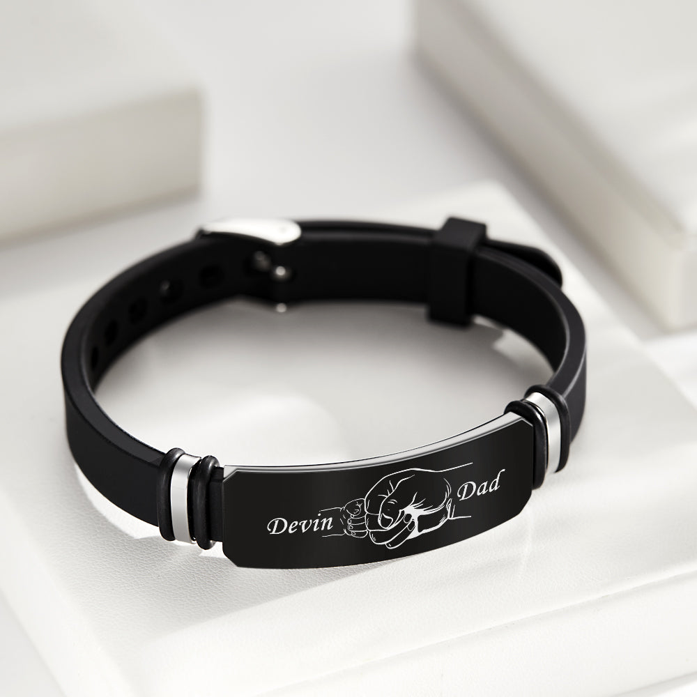 Custom Men's Engraved Black Bracelet Holding Hands Bracelet Father's Day Perfect Gift For Dad