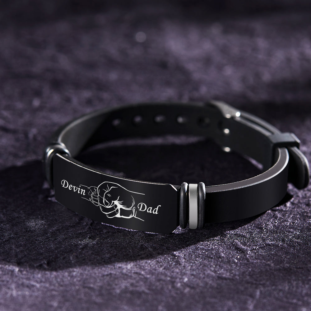 Custom Men's Engraved Black Bracelet Holding Hands Bracelet Father's Day Perfect Gift For Dad