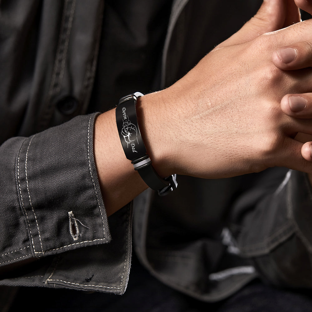 Custom Men's Engraved Black Bracelet Holding Hands Bracelet Father's Day Perfect Gift For Dad
