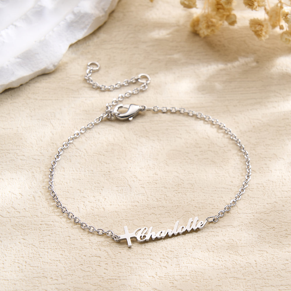 Custom Cross Name Bracelet Baptism Gift Personalized Cross Bracelet with Name
