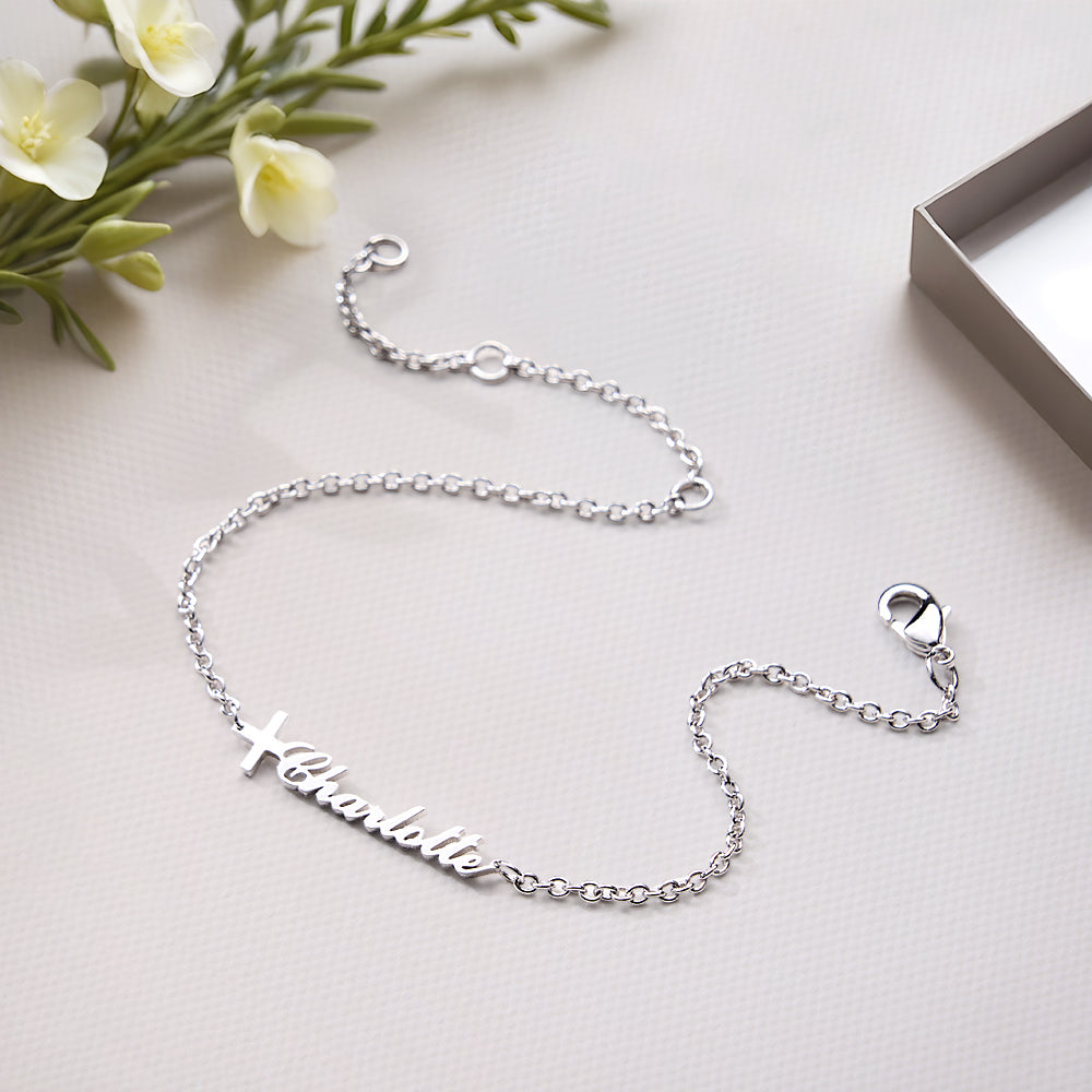 Custom Cross Name Bracelet Baptism Gift Personalized Cross Bracelet with Name