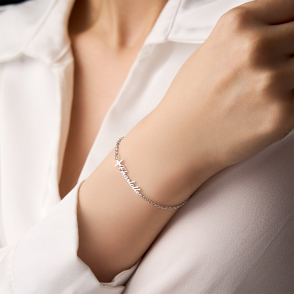 Custom Cross Name Bracelet Baptism Gift Personalized Cross Bracelet with Name