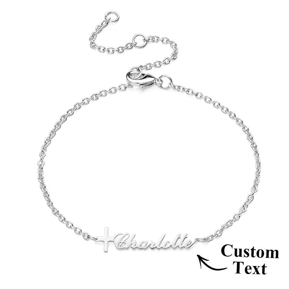 Custom Cross Name Bracelet Baptism Gift Personalized Cross Bracelet with Name