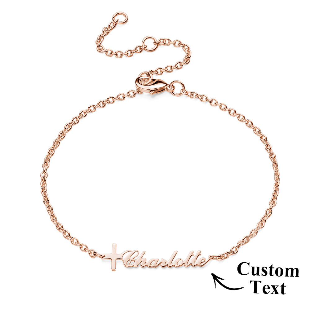 Custom Cross Name Bracelet Baptism Gift Personalized Cross Bracelet with Name