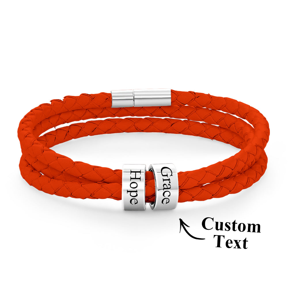 Men Braided Leather Bracelet with Small Custom Beads