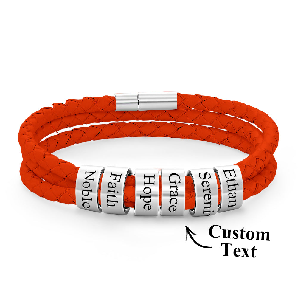 Men Braided Leather Bracelet with Small Custom Beads