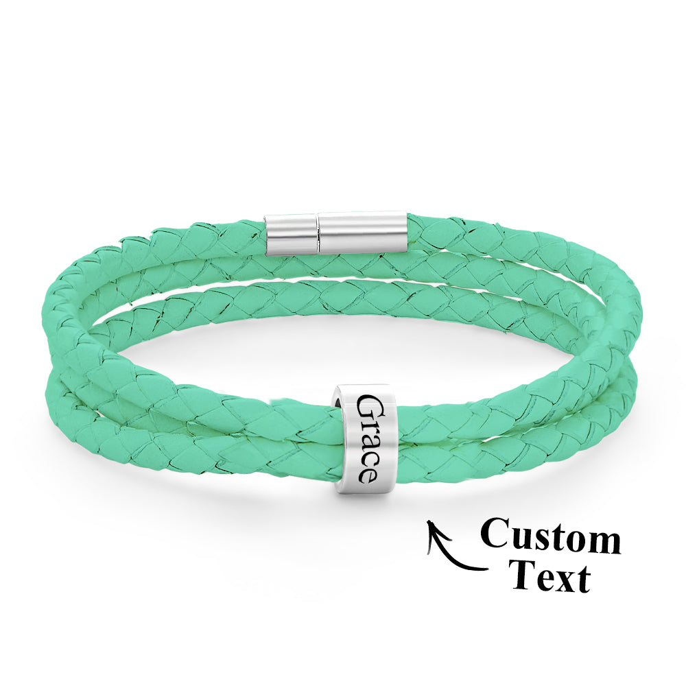Men Braided Leather Bracelet with Small Custom Beads