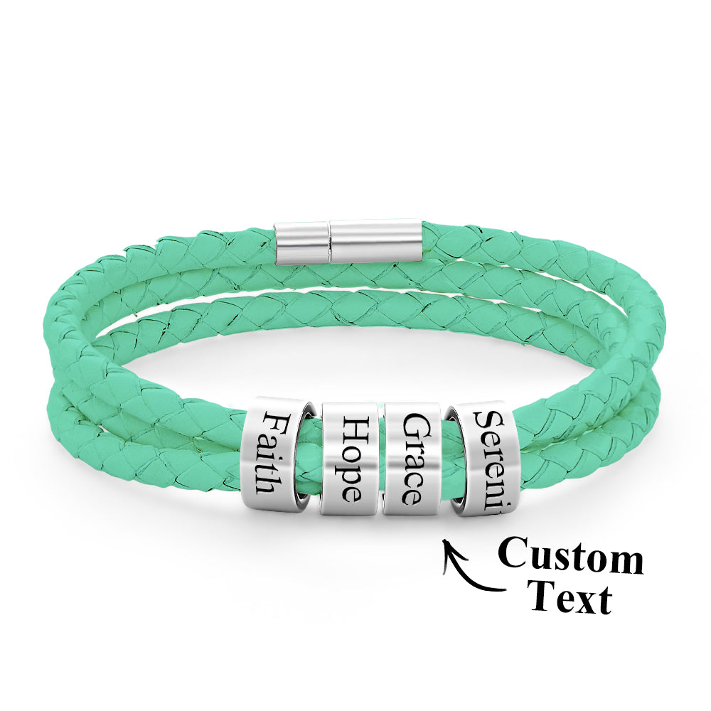 Men Braided Leather Bracelet with Small Custom Beads
