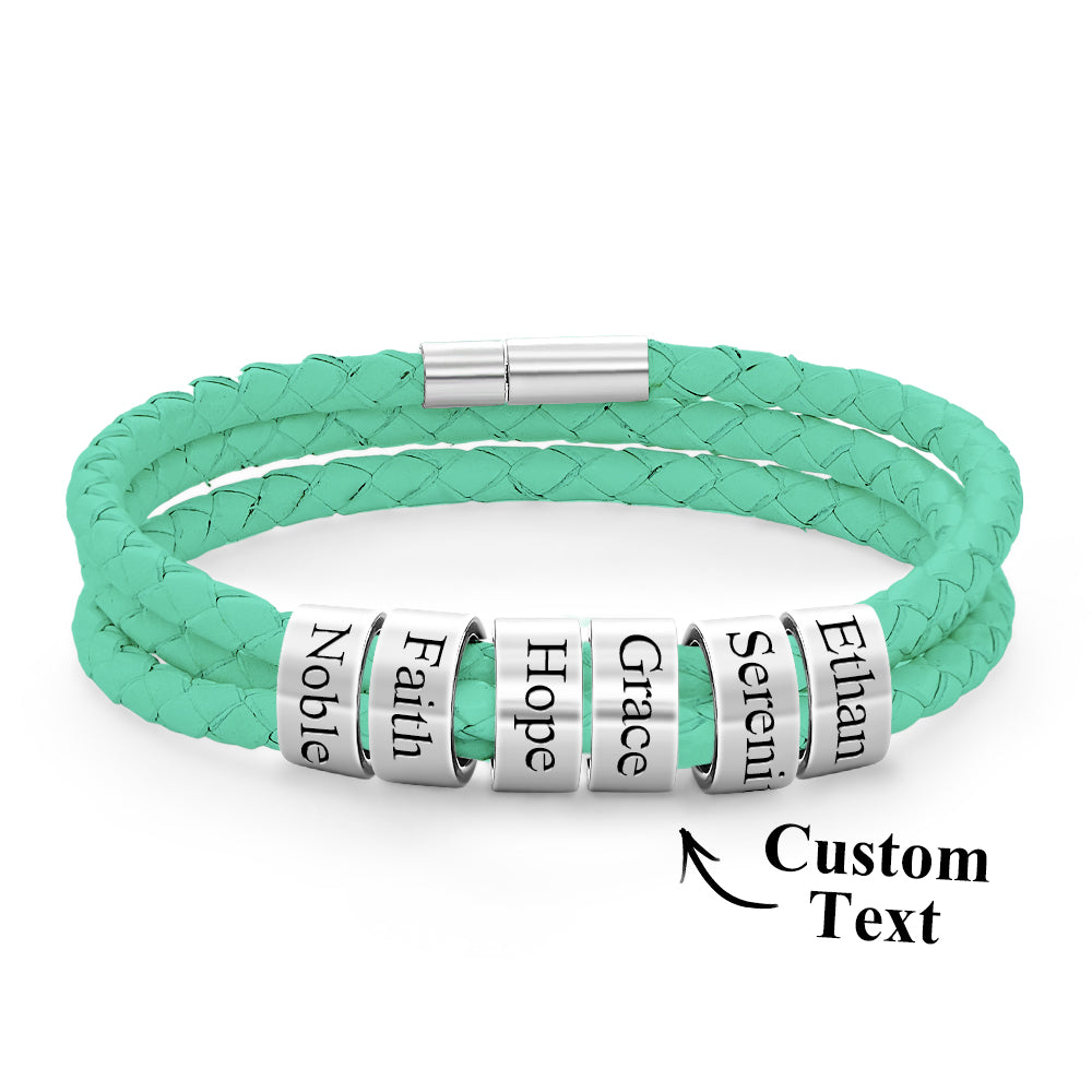 Men Braided Leather Bracelet with Small Custom Beads