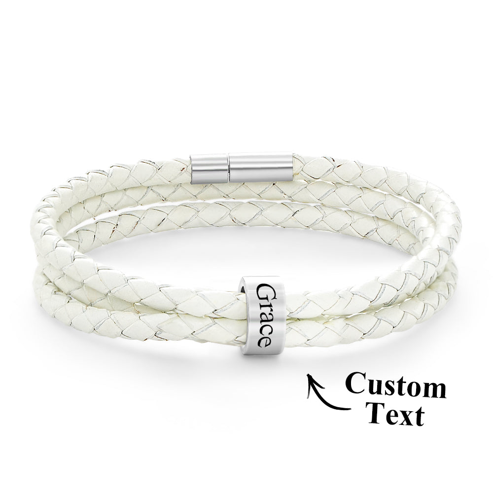 Men Braided Leather Bracelet with Small Custom Beads