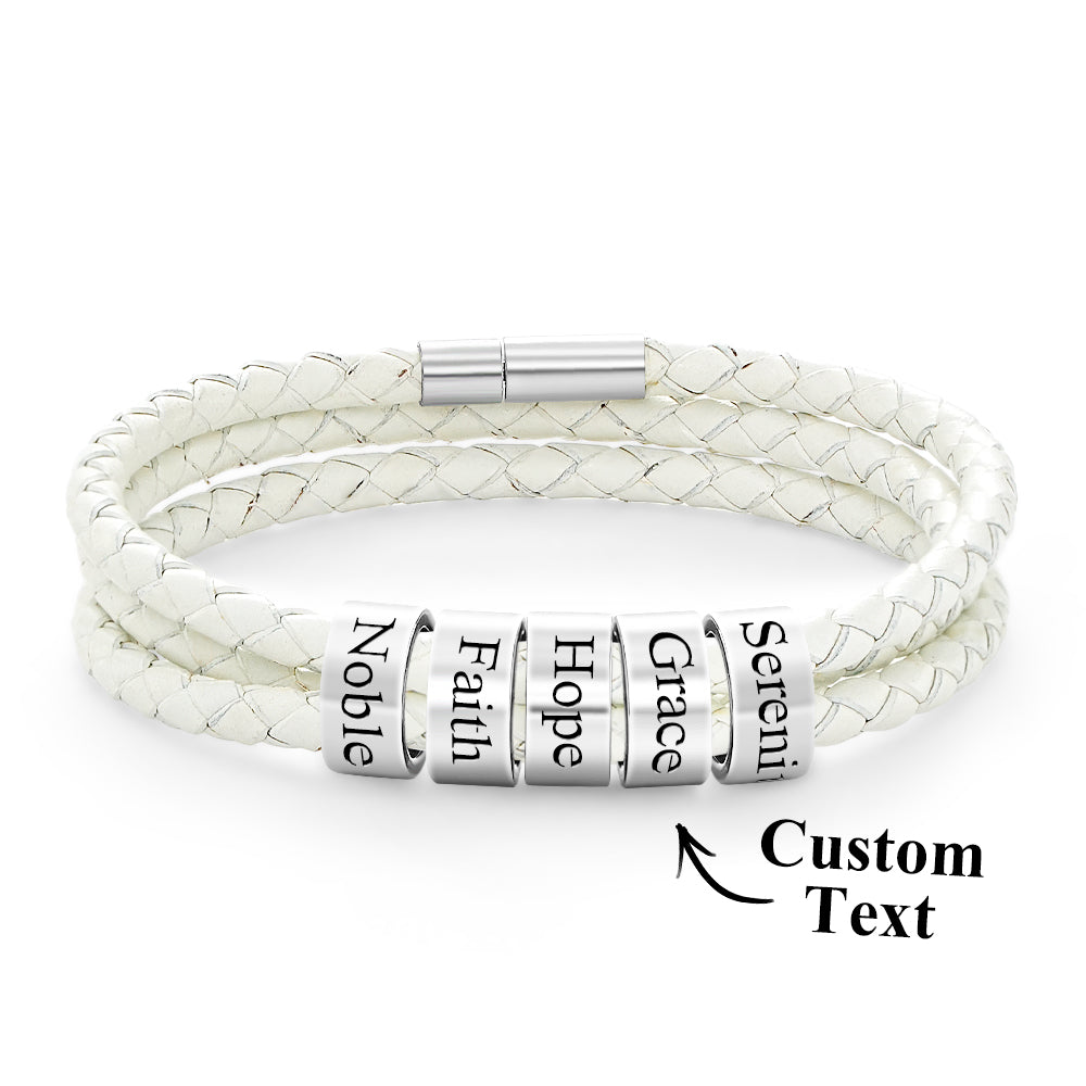 Men Braided Leather Bracelet with Small Custom Beads
