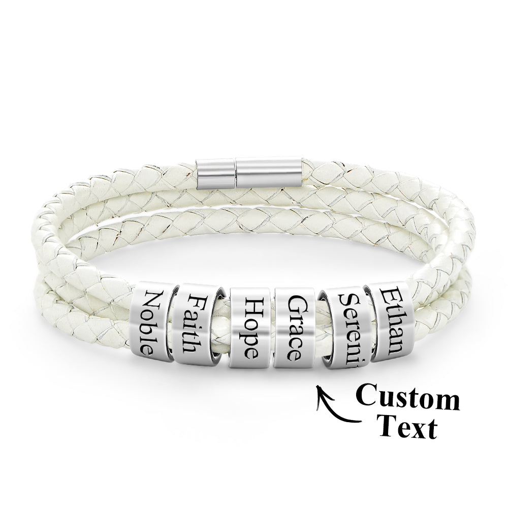 Men Braided Leather Bracelet with Small Custom Beads