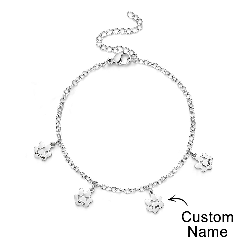 Custom Name Paw Print Bracelets 1-6 Names Dog Paw Bracelets Minimalist Cat Paw Bracelets for Pet Lover