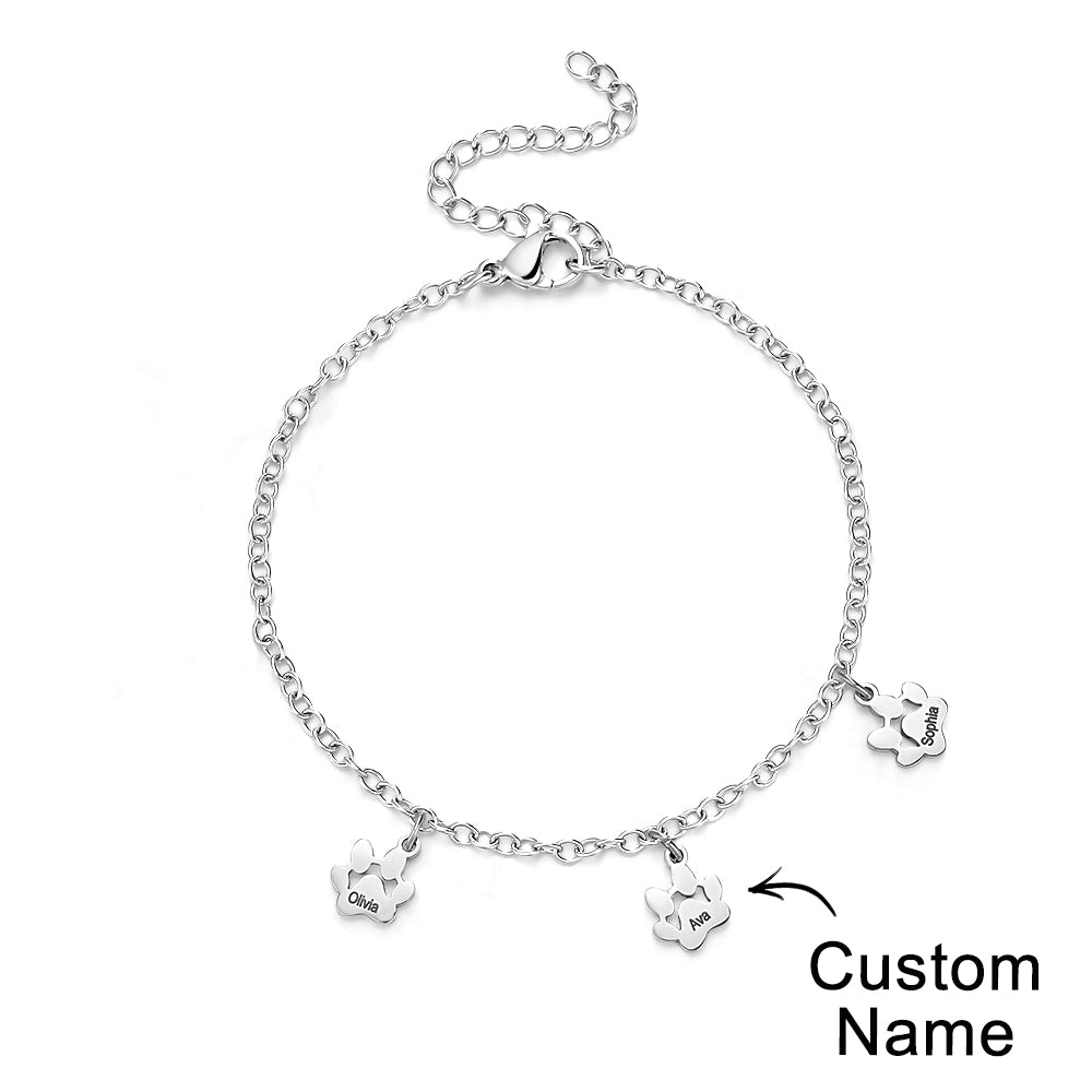 Custom Name Paw Print Bracelets 1-6 Names Dog Paw Bracelets Minimalist Cat Paw Bracelets for Pet Lover