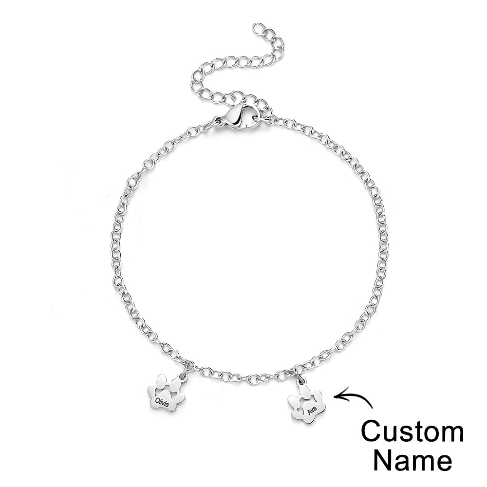 Custom Name Paw Print Bracelets 1-6 Names Dog Paw Bracelets Minimalist Cat Paw Bracelets for Pet Lover
