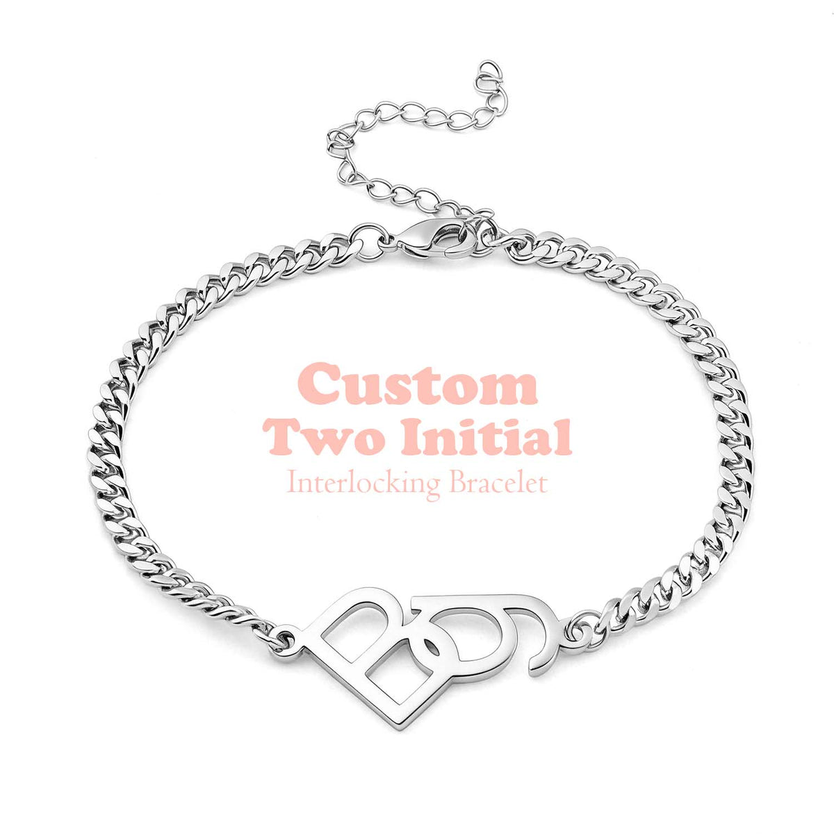 Custom Two Initial Interlocking Bracelet Customized Jewelry Bracelet Christmas Gift