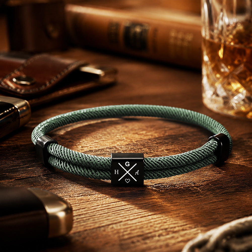 Personalized Adjustable Knot Bracelet for Dad – Custom Engraved Initial Bracelet, Father's Day Gift