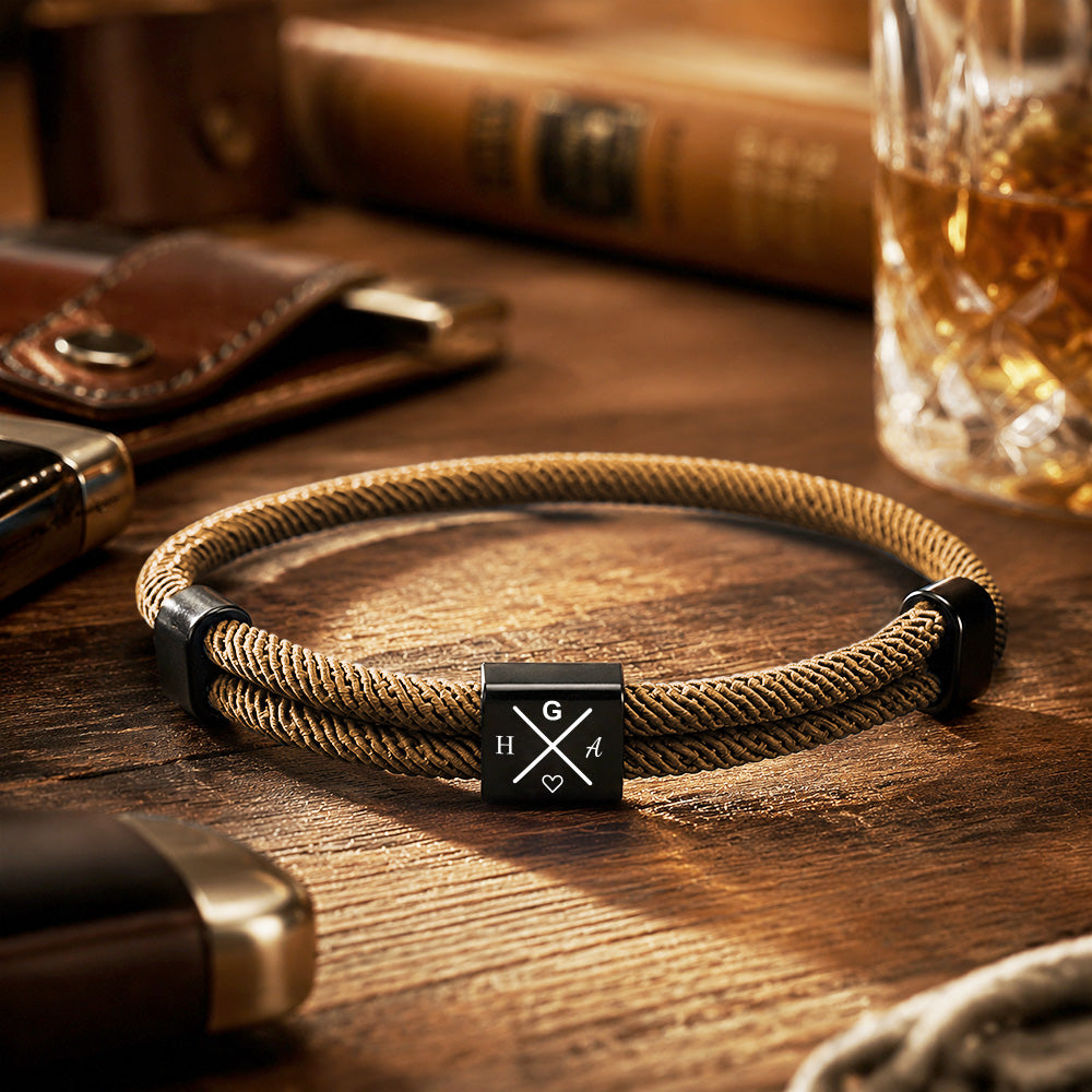 Personalized Adjustable Knot Bracelet for Dad – Custom Engraved Initial Bracelet, Father's Day Gift