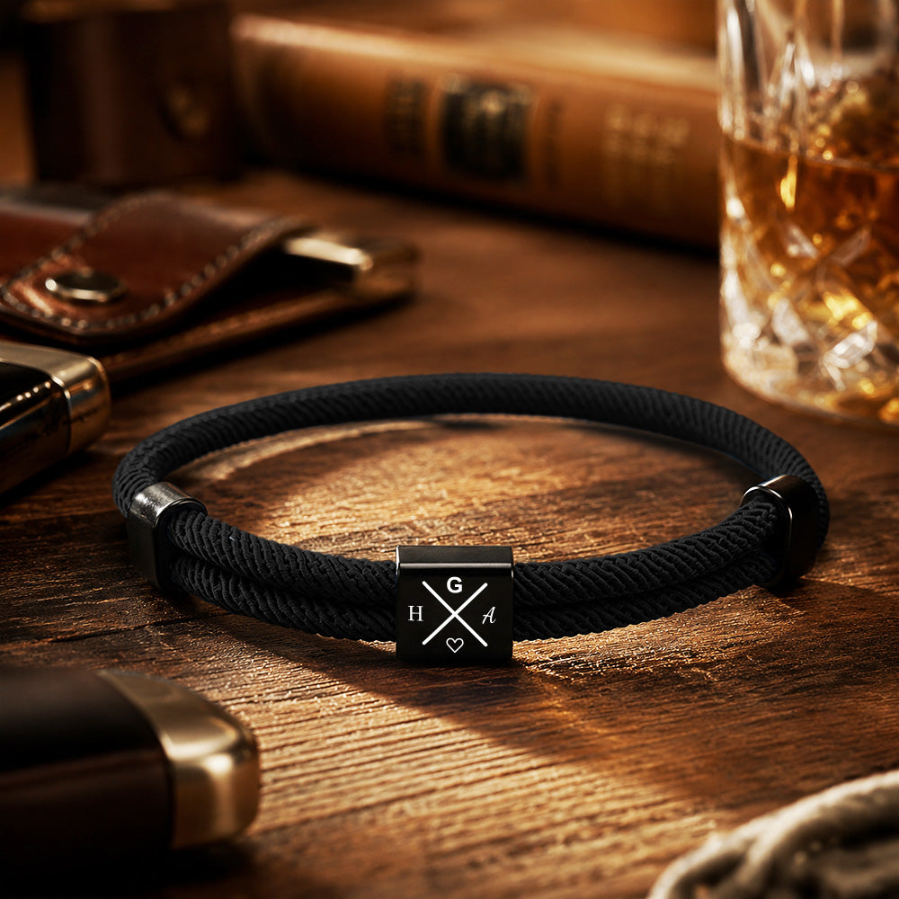 Personalized Adjustable Knot Bracelet for Dad – Custom Engraved Initial Bracelet, Father's Day Gift